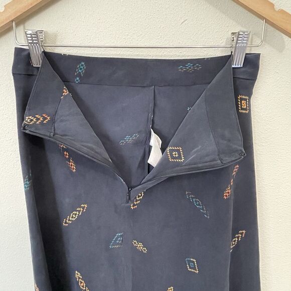 NWT Pendleton 100% Silk Midi Skirt Size 2 Washable Flare Blue Aztec Side Zip - Picture 9 of 11